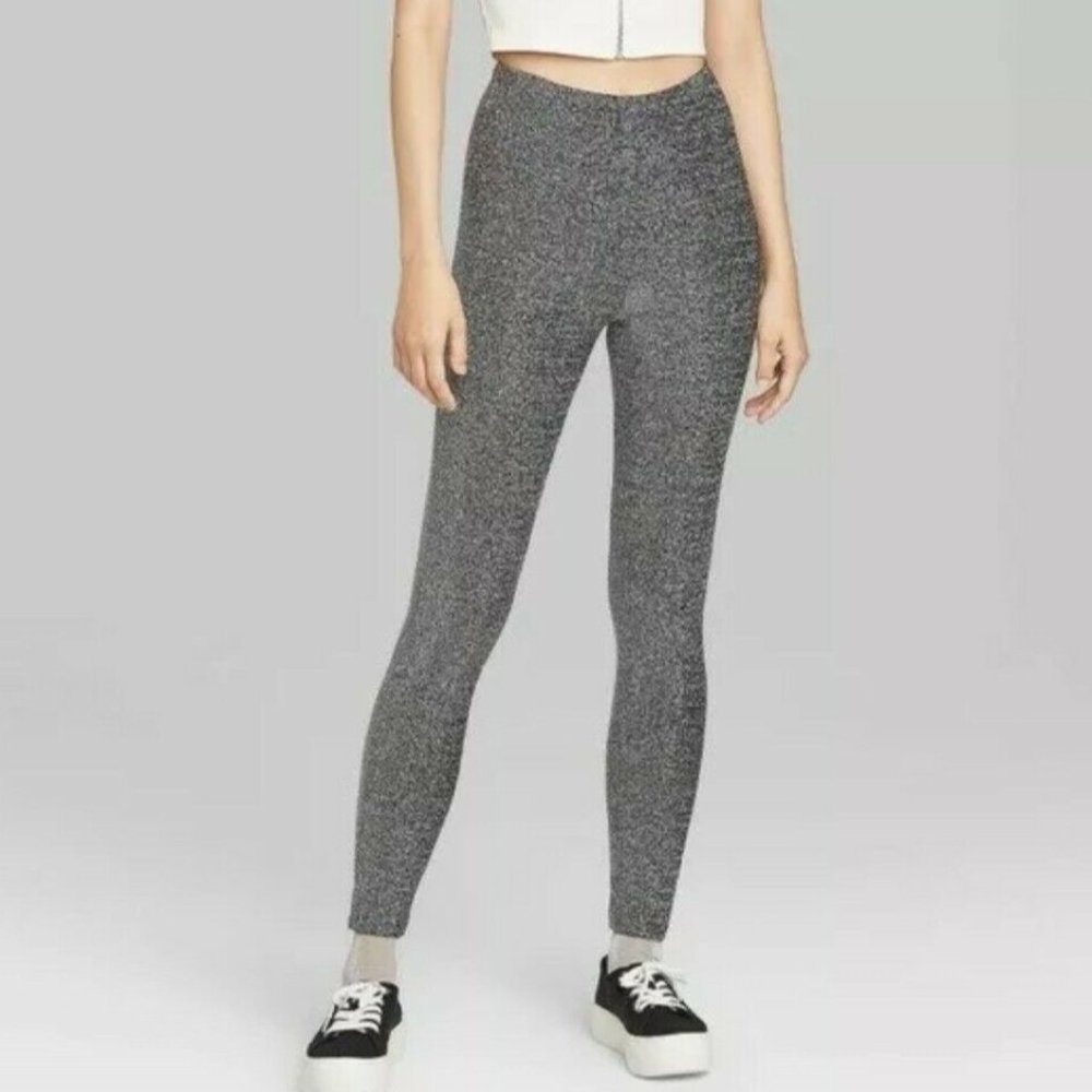 Women's High Waisted Leggings XS - Wild Fable Metallic Black & Silver